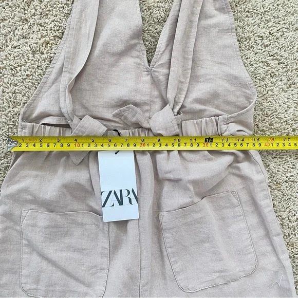 NWT ZARA Linen Cotton Beige cream Jumpsuit Pants Cut Out Xsmall Orig $50 - Picture 13 of 15